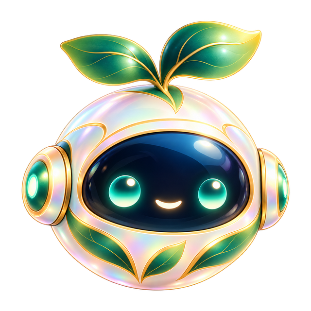 Enku’s orb form: a glossy pearl sphere with a dark visor face and a leaf sprout